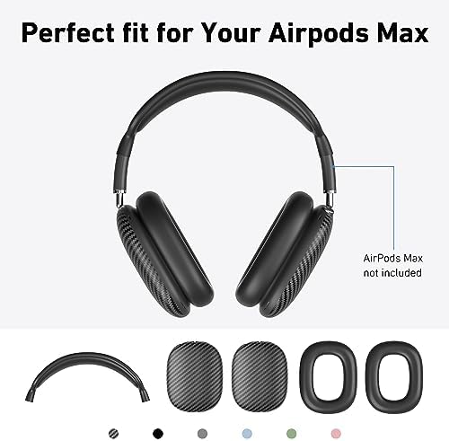 Case Cover for AirPods Max Headphones,AHBTEYM Carbon Fiber Texture TPU Ear Cups Cover/Ear Pads Case Cover/Headband Cover for Apple AirPod Max,Accessories Silicone Protector Cover(Matte Black)