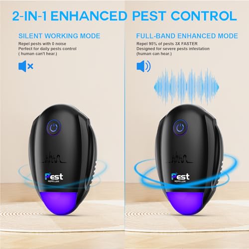 Ultrasonic Pest Repeller 6 Packs, 2024 Indoor Mosquito Repellent, for Rodent, Roach, Mouse, Bugs, Mice, Spider, Electronic Plug in Pest Control for House, Garage, Warehouse,Hotel-Black