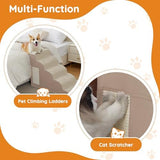 Pet Stairs for Small Dogs - 5-Step Curved Dog Ramp for Bed, Couch, Sofa, Car and Chairs - Non-Slip Bottom Design - Cat Scratching Board - High Density Foam Portable Pet Step - Beige