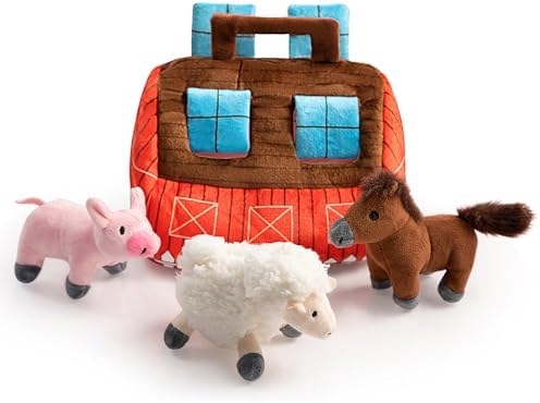 Hollypet Hide and Seek Squeaky Dog Toy, Designed Interactive Puzzle Plush Stuffed Puppy Toys, Farm