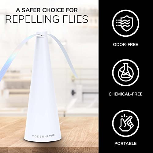 Modern LYFE Fly Fan for Tables - USB or AA Battery Powered - Fly Repellent for Outdoor Dining Or Food at Parties, Restaurants, Outdoor Table, Fly Swatter, Keep Flies Away (White (1 Pack))