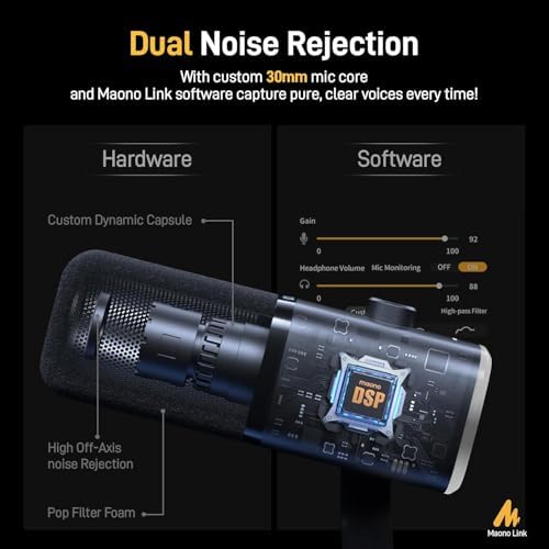 MAONO Dynamic Gaming Microphone with Software: USB XLR Podcast Computer Microphone with Boom arm - RGB PC Mic for Gamer - Podcast Microphone for Streaming Recording Studio YouTube Online Chat PD100XS