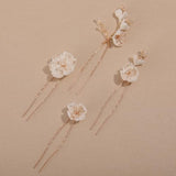 4Pcs Bridal Hair Pins Soft Ceramic Flower Bride Wedding Hair Accessories Hair Piece for Women and Girls - Gold