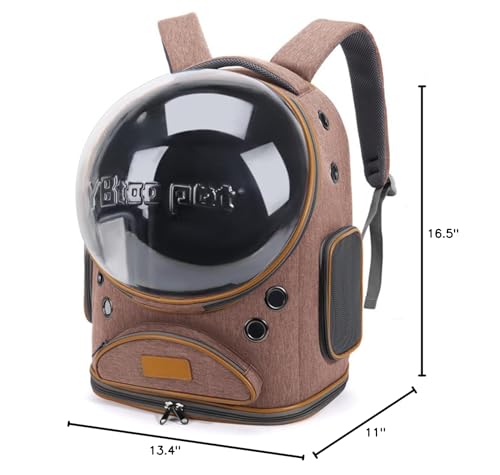 Cat Backpack Carrier, Breathable Cat Carrier Large Space Bubble Pet Backpack for Small Dog and large cat up to 18lbs, Transparent & Foldable Pet Carrier for Travel Hiking (Brown)