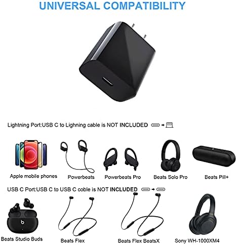 USB-C 20W Charging Block Charger Adapter for Beats Earbuds, Beats Solo 4, Studio Pro(x Kim Kardashian),Studio Buds+, Flex, Fit Pro,Solo Buds, Pill 2024 Wireless Speaker Earphones Headphone Accessories
