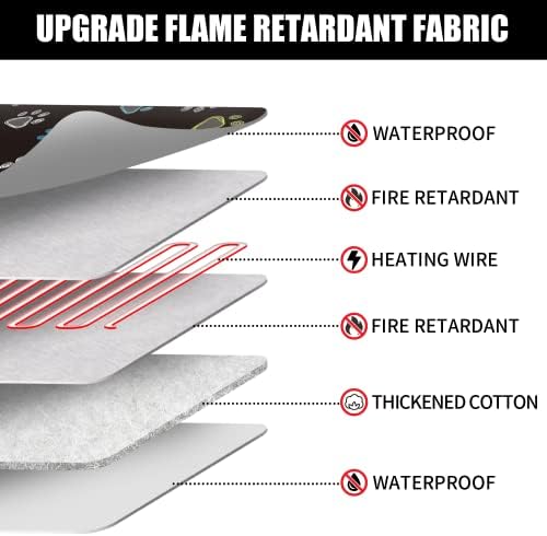Furrybaby Pet Heating Pad, Waterproof Dog Heating Pad Mat for Cat with 5 Level Timer and Temperature, Pet Heated Warming Pad with Durable Anti-Bite Tube Indoor for Puppy Dog Cat (Black Paw, 24" X 16")