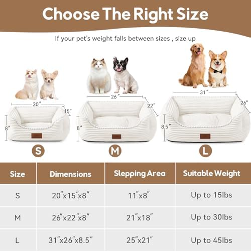 Rectangle Orthopedic Dog Bed for Large Dogs,Dog Sofa Beds Supportive Foam Pet Couch Bed with Removable Washable Mat and Nonskid Bottom (Large, Cream)