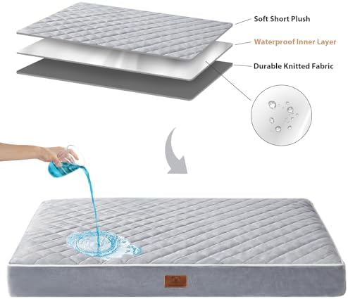WNPETHOME Orthopedic Dog Beds for Large Dogs, Extra Large Waterproof Dog Bed with Removable Washable Cover & Anti-Slip Bottom, Egg Crate Foam Pet Bed Mat, Multi-Needle Quilting XL Dog Crate Bed