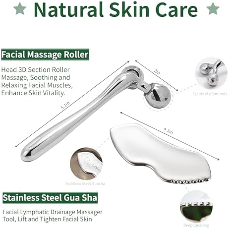 Stainless Steel Gua Sha Facial Tools Metal GuaSha Tool for Face Neck, Detailer Gua Sha Lymphatic Drainage Face Massage Tool, Christmas Gift for Women (Stainless Steel gua sha 4)