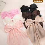 6Pcs Hair Bows for Women, Big Bow Hair Clips for Girls, Silky Satin Hair Bows Oversized Long Tail, Neutral Pink Hair Ribbon, Cute Bow Clips for Women, Metal Clips Hair Accessories Gifts