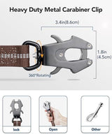 Joytale Tactical Dog Leash Heavy Duty, 4-6FT Shock Absorbing Bungee Lead with 2 Padded Handle, Metal Carabiner Clip, Car Seatbelt, Strong No Pull Leash for Medium Large X-Large Dogs, Brown