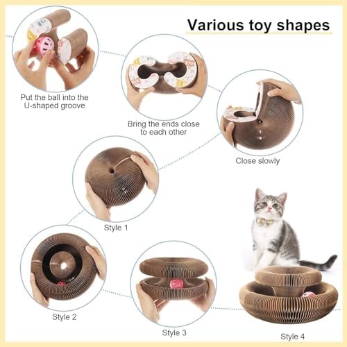 2PC Cat Toy, Magic Organ Cat Scratch Board Foldable Cat Accordion Toy, Cardboard Cat Toys, Interactive Scratch Pad Cat Toy with Toy Bell Ball (2pc)