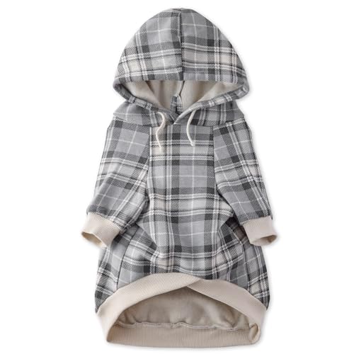 Pet Passion Rocky II - The Extra Comfy Hoodie, Organic Cotton and Recycled Poly Dog Hoodie Pet Coat Sweater for Small, Medium, Large Dogs, Gray Chesterfield Plaid, Large