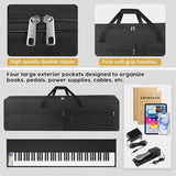 88-Key Keyboard Case – Full Padded Piano Gig Bag with Adjustable Shoulder Straps, 4 Storage Pockets for Accessories, 53.9" x 7.1" x 14.6" (Black)