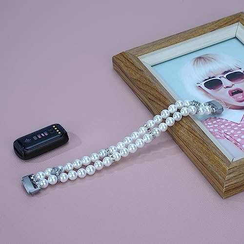 Wongeto Compatible with Fitbit Luxe Bands,Fashion Handmade Elastic Stretch Pearl Bracelet Women Replacement Strap for Fitbit Luxe accssorises