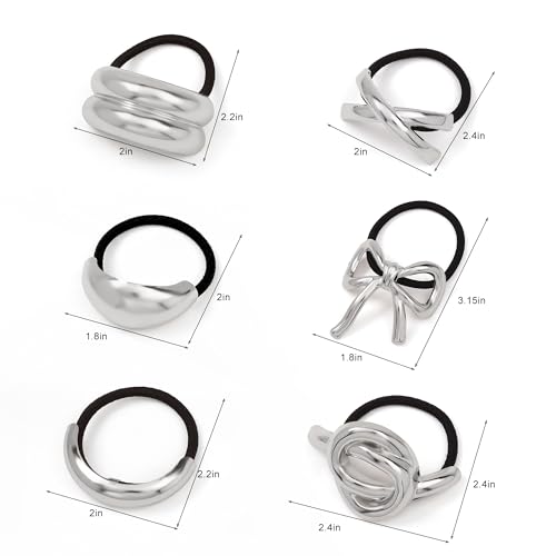 Hair Ties for Women, Sliver Metal Hair Cuffs Hair Accessories Elastic Hair Ties Ponytail Cuff Hair Bands for Both Thick Hair and Thin Hair