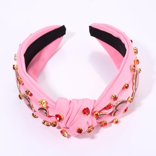 Valentine's Day Headbands for Women Glitter Happy Valentines Day Heart Headband Pink Red Heart Crystal Knotted Headband Valentine's Day Hair Accessories Party Decor Gifts (Happy Valentines Day)