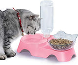 MILIFUN Double Dog Cat Bowls - Pets Water and Food Bowl Set, 15°Tilted Water and Food Bowl Set with Automatic Waterer Bottle for Small or Medium Size Dogs Cats