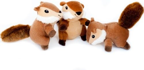 ZippyPaws - Woodland Friends Burrow, Interactive Squeaky Hide and Seek Plush Dog Toy - Chipmunk Miniz, 3 Pack