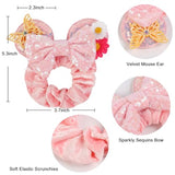 Velvet Mouse Ears Scrunchies - Cute Hair Ties for Women, Girls' Ponytails, Costume Party Favors, and Hair Accessories in White and Pink