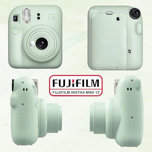Fujifilm Instax Mini 12 Instant Camera Bundle with Fujifilm Instax Mini Instant Film Value Pack (60 Sheets) with Accessories Including Protective Case, Strap, Photo Album (Mint Green)