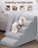 Dog Stairs Curved Ramp for Small Dogs 19.5" H, 4-Step Pet Stairs for Couch Bed with High Density Foam, Dog Slope Stairs with Durable Non-Slip Bottom Grey