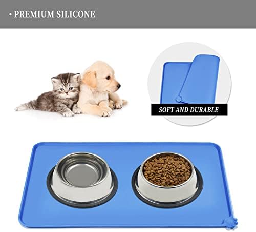 Waterproof Pet Feeding Mat with High Raised Edges, Heavier and Thicker Placemats for Cat Dog Water Bowl with BPA Free, Dogs Cats Food Mats for Messy Drinkers to Prevent Spill and Protect Floors