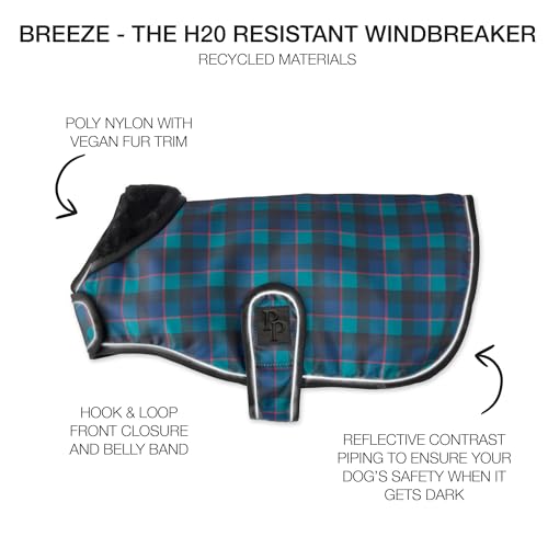 Pet Passion Breeze II - The Windbreaker, Water Resistant Pet Raincoat, Vegan Fur and Lined Pet Jacket for Small, Medium, Large Dogs, Black Watch Plaid, X-Large (55-80 lbs)