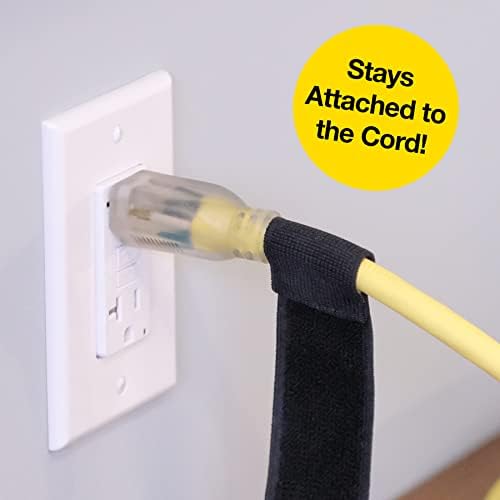 Selfie Straps by Wrap-It Storage, 12-inch (8-Pack), Black - Stretchy Hook and Loop Cord Organizer that Stays Attached to Cord for Electrical Cable Management and Organization