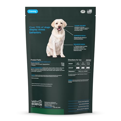 VetriScience Calm & Confident Chews, Composure Clinically Tested Calming and Anxiety Supplement for Dogs, Reduce Stress and Fear, Ideal for Thunderstorms, Fireworks and Travel, Bacon, 120 Count