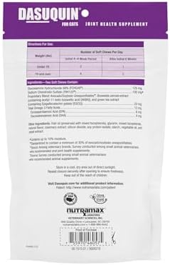 Nutramax Dasuquin Joint Health Supplement for Cats - With Glucosamine, Chondroitin, ASU, Boswellia Serrata Extract, Green Tea Extract, and Omega-3, 84 Soft Chews