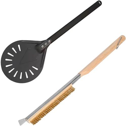 Pizza Oven Accessories Kit w/Pizza Oven Brush & Stone Scraper, 8 inch Pizza Turning Peel - Tools & Supplies Set - Compatible with Outdoor Ooni, Gozney, Ninja, Solo Ovens