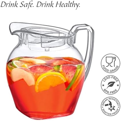Amazing Abby - Vively Grand - Plastic Pitcher (96 oz, 3 Quart), Clear Water Pitcher with Lid, Fridge Jug, BPA-Free, Shatter-Proof, Great for Iced Tea, Sangria, Lemonade, Juice, Milk, and More