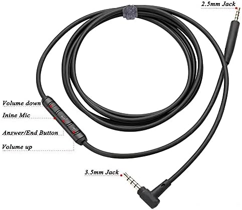 Replacement Aux Extension Cable Cord Wire,for Bose QuietComfort QC25 QC35 Sound Link SoundTrue On Ear Headphones with in Line Mic Volume Control (Black)