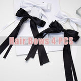 Oversized Long-Tail Hair Bows Set - 4 PCS Ribbons and Large Barrettes for Cute Aesthetic Hair Accessories for Girls (Black White)