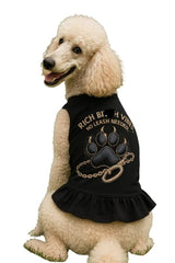 Rich Vibes Luxury Dog T-Shirt Dress – Soft Cotton Blend Designer Pet Outfit for Confident Dogs, Breathable Fashion Tee Dress for Large Breeds, Premium Everyday Dog Apparel (Black, 5XL)