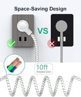 Flat Plug Power Strip with USB Ports - 10FT Extension Cord with 3 Outlets and 3 USB Charging Ports, Wall Mount, No Surge Protection for Cruise Ship Travel, Desk Accessories for Dorm Room Essentials