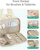 BAGSMART Travel Toiletry Bag, Puffy Large Toiletry Bag for Women, Lightweight Cosmetic Makeup Bag Organizer with Handle for Traveling, Accessories, Essentials, Toiletries （Beige