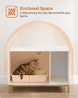 Feandrea Litter Box Enclosure, Modern Cat Litter Box Furniture Hidden, with Scratching Mat, Tall Legs, Cat House, Side End Table, 31.5 x 19.7 x 21.7 Inches, White and Gold UPCL007W01