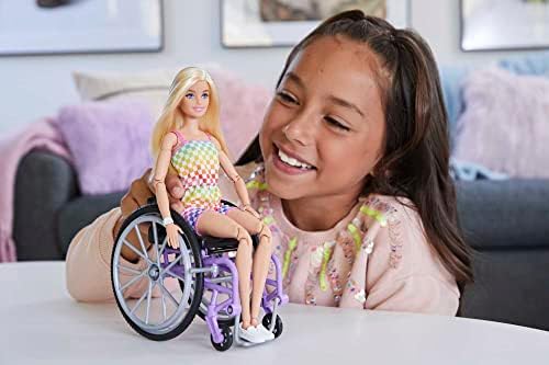 Barbie Fashionistas Doll #194 with Wheelchair & Ramp, Straight Blonde Hair & Rainbow Romper with Accessories