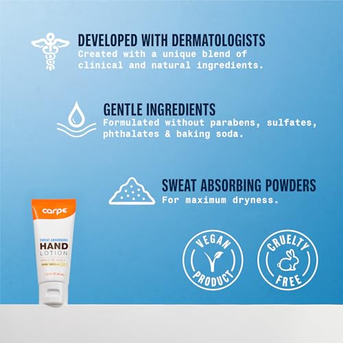 Carpe Antiperspirant Hand Lotion, A dermatologist-recommended, smooth lotion that helps stop hand sweat, Great for hyperhidrosis (Warm Vanilla)