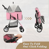 Athena Collection 4 Wheels Pet Stroller for Medium Dogs 33 Lbs Puppy Cat Pet Dog Stroller with Detachable Carrier, Cup Holder Tray, Bottom Storage, Pink