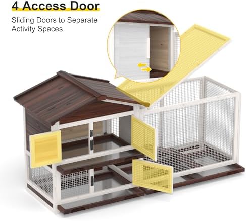 GOJOOASIS Rabbit Hutch Indoor Bunny Cage Outdoor Weatherproof Bunny House Wooden 60" Large Guinea Pig Cages Chicken Coop w/ 3 Pull Out Trays & 4 Access Doors (60" A)