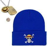 Zaky Anime One P. Beanie Hats Skull Skeleton Knit Hat Luffy Costume Cosplay Necklace with Cartoon Character Stickers 12 pcs
