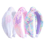 Fishown Sequin Headbands for Girls, 3 Pack Knotted Headband for Girls, Sparkly Girl Hair Bands Glitter Hair Accessories for Girls