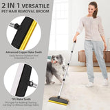 Carpet Rake for Pet Hair Removal: 60" Adjustable Long Handle Pet Hair Removel Tool, 2 in 1 TPU and Copper Pet Hair Remover Broom, Reusable Cat Dog Hair Remover Carpet Scraper (Black)