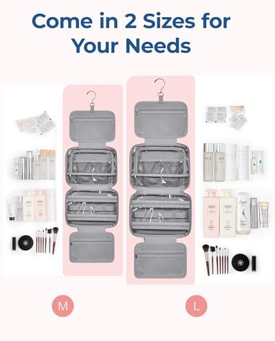 BAGSMART Travel Toiletry Bag with Jewelry Organizer, Hanging Travel Bag for Toiletries, Puffy Makeup Cosmetic Bag Organizer, Carry-on Travel Accessories Essentials, Grey-M