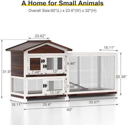 GOJOOASIS Rabbit Hutch Indoor Bunny Cage Outdoor Weatherproof Bunny House Wooden 60" Large Guinea Pig Cages Chicken Coop w/ 3 Pull Out Trays & 4 Access Doors (60" A)