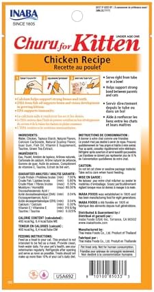 INABA Churu for Kittens, Grain-Free Creamy, Purée Lickable Cat Treats with DHA, EPA, Vitamin E & Taurine, 0.5 Ounces Each, 24 Tubes (4 per Pack), Chicken Recipe