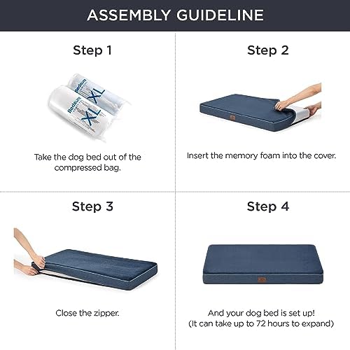 Bedsure Memory Foam Dog Bed for Medium Dogs - Orthopedic Waterproof Pet Mat for Crate with Removable Washable Cover and Nonskid Bottom - Water-Resistant Plush Flannel Fleece Top Pet Bed, Navy